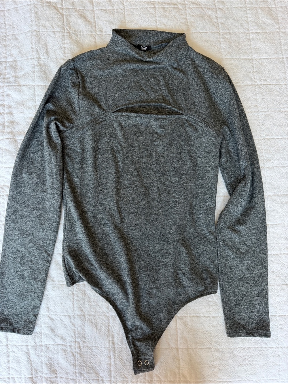 Express Gray Mock Neck Long-Sleeve Bodysuit Sweater